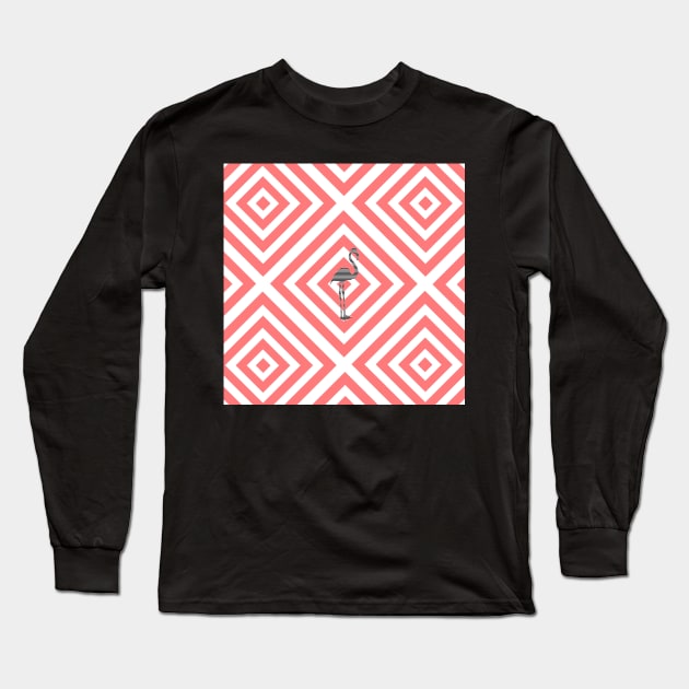 Flamingo - Abstract geometric pattern - pink and white. Long Sleeve T-Shirt by kerens